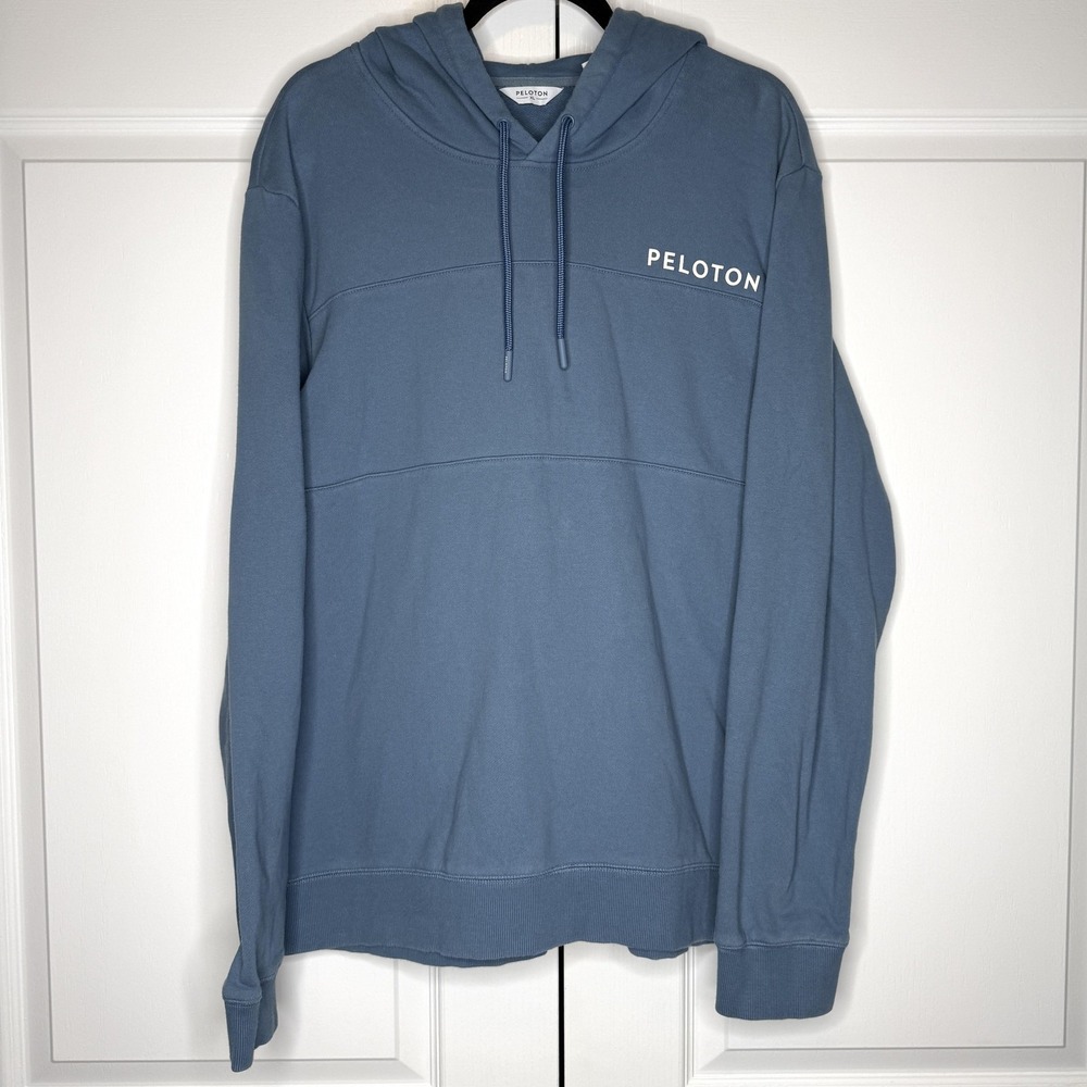 Peloton Hoodie Mens XL Blue Pullover Logo Knit Sweatshirt Together We Go Far